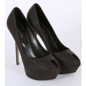 Sergio Rossi Black Leather Peep-Toe Platform Pumps